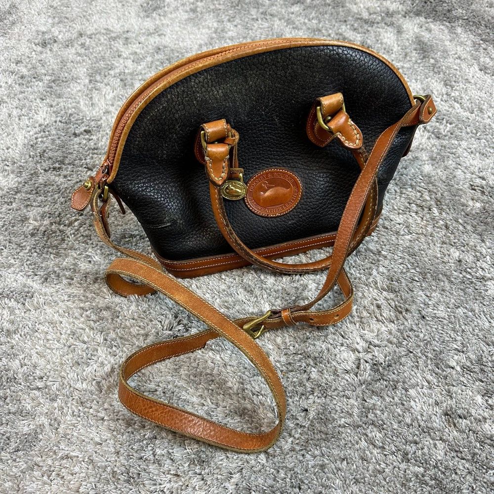 Dooney and Bourke Vintage Black Leather Norfolk Satchel Crossbody Shoulder Bag